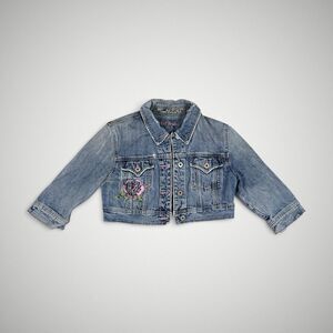 American Republic Cropped Denim Jacket Floral Rose Embroidered Women's Large